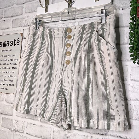 Anthropologie Striped Linen High Waisted Shorts Size 8 - Picture 4 of 7